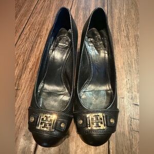 Tory Burch Natalya Black Wedge Wood Sole 8